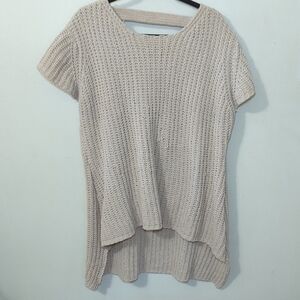 Pol High-Low Sweater Beige Chenille Chunky Knit Short Sleeve Women's Size Small